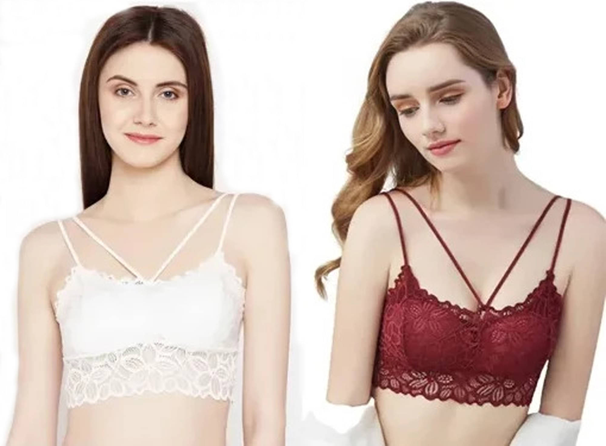 Kamini Pack of 2 Lace Lightly Padded Bralette Bra For Women ( Multicolor1 ) Kamini Pack of 2 Lace Lightly Padded Bralette Bra For Women ( Multicolor1 )