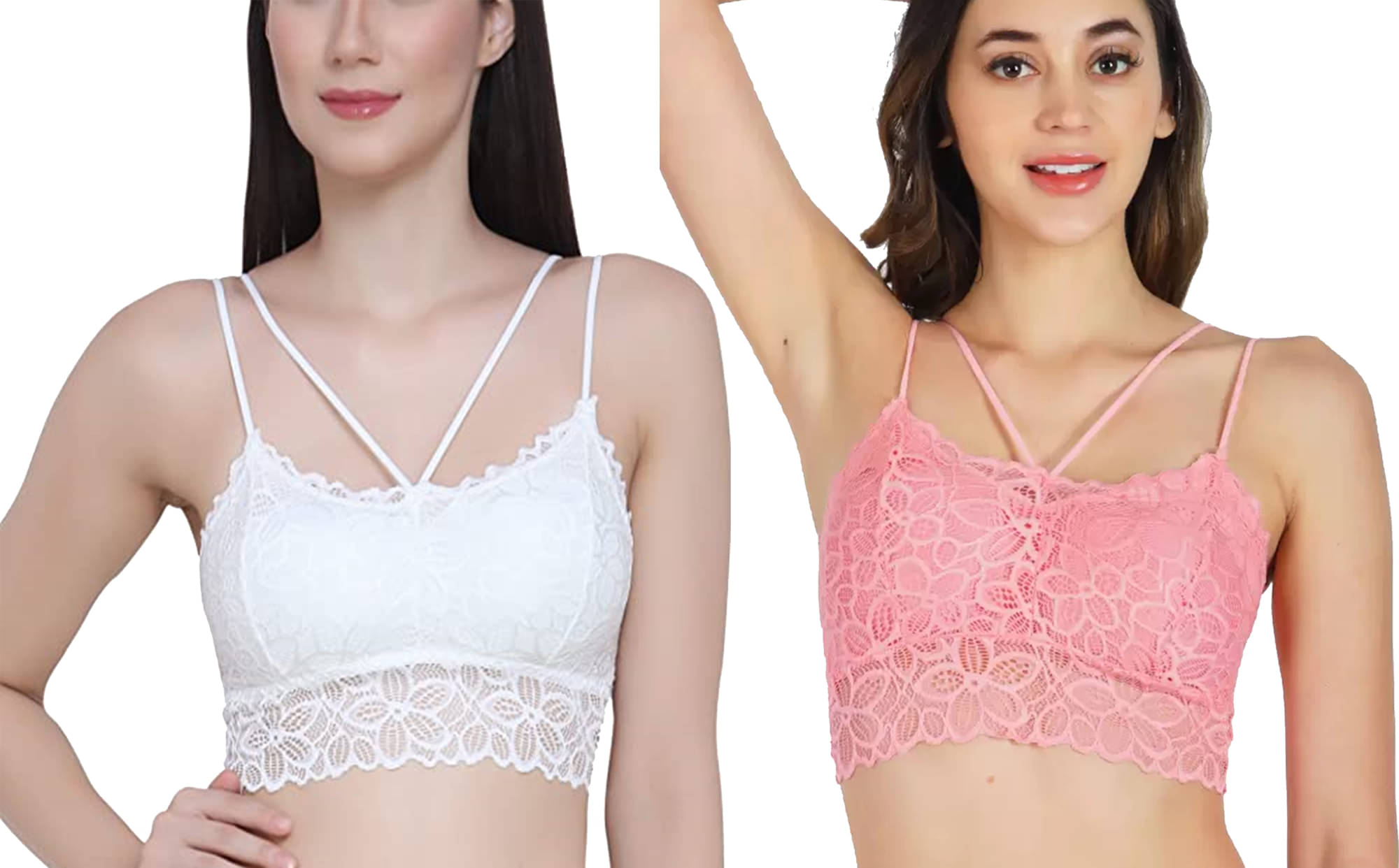 Kamini Pack of 2 Lace Lightly Padded Bralette Bra For Women ( Multicolor3 )     			Kamini Pack of 2 Lace Lightly Padded Bralette Bra For Women ( Multicolor3 )
