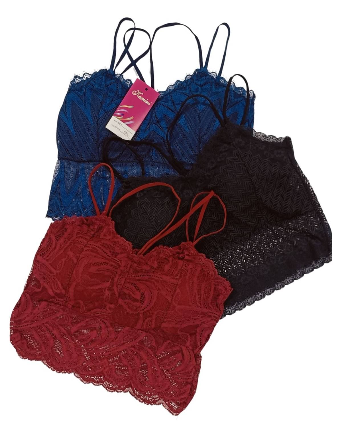 Kamini Pack of 3 Lace Lightly Padded Bralette Bra For Women ( Multicolor10 )     			Kamini Pack of 3 Lace Lightly Padded Bralette Bra For Women ( Multicolor10 )