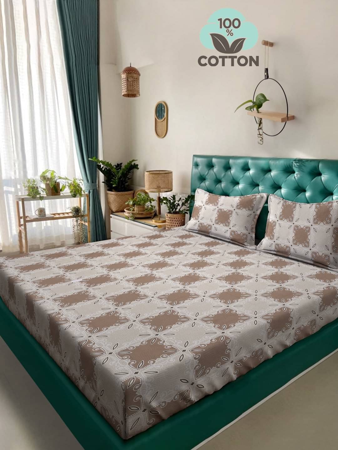     			Klotthe Cotton 1 Double King Bedsheet with 2 Pillow Covers ( Brown )