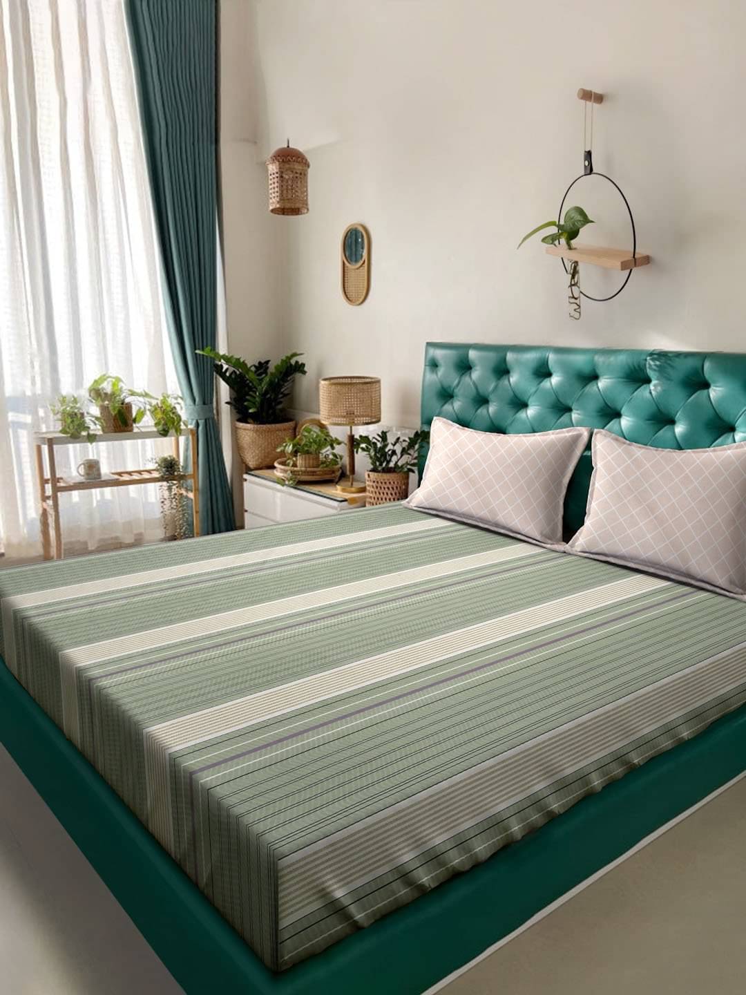 Klotthe Poly Cotton 1 Double King Bedsheet with 2 Pillow Covers ( Green ) Klotthe Poly Cotton 1 Double King Bedsheet with 2 Pillow Covers ( Green )