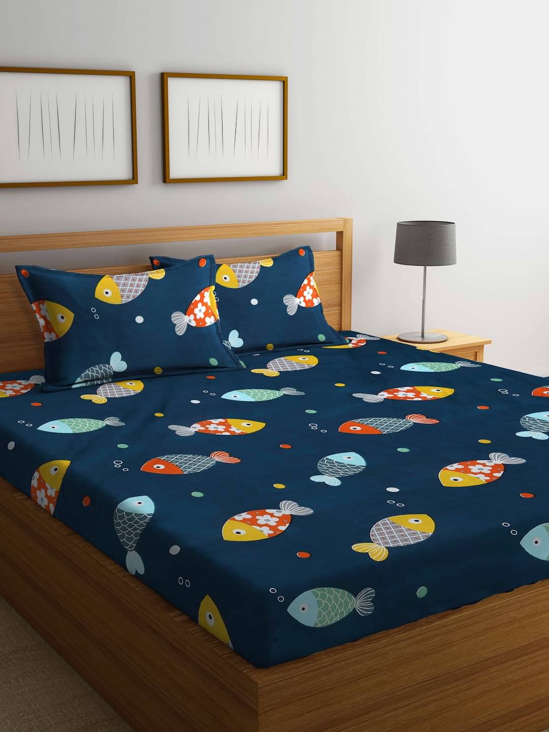     			Klotthe Poly Cotton 1 Double King Bedsheet with 2 Pillow Covers ( Blue )