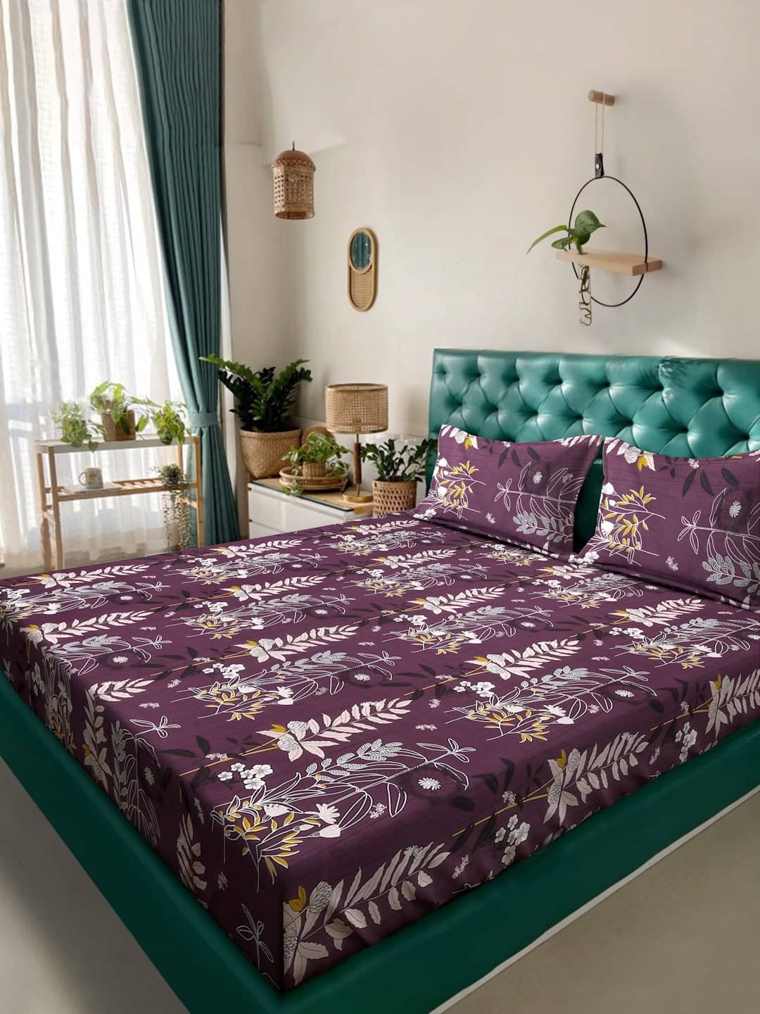    			Klotthe Poly Cotton 1 Double King Bedsheet with 2 Pillow Covers ( Purple )