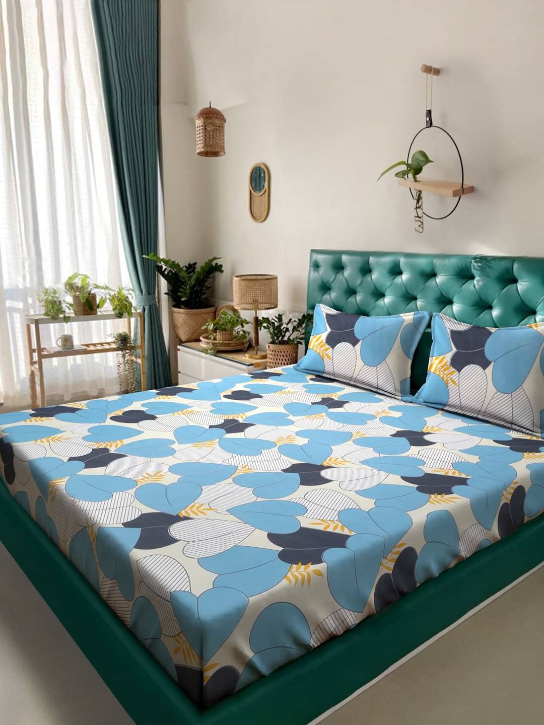     			Klotthe Poly Cotton 1 Double King Bedsheet with 2 Pillow Covers ( Blue )