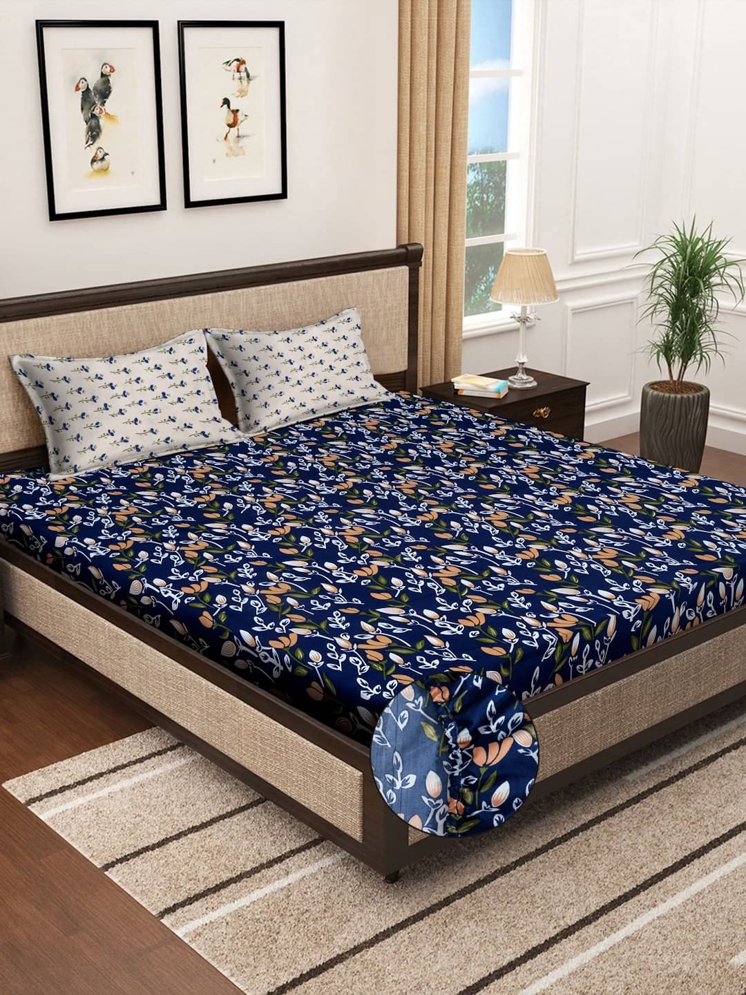 Klotthe Poly Cotton Floral Fitted 1 Bedsheet with 2 Pillow Covers ( Double Bed ) - Multi Klotthe Poly Cotton Floral Fitted 1 Bedsheet with 2 Pillow Covers ( Double Bed ) - Multi