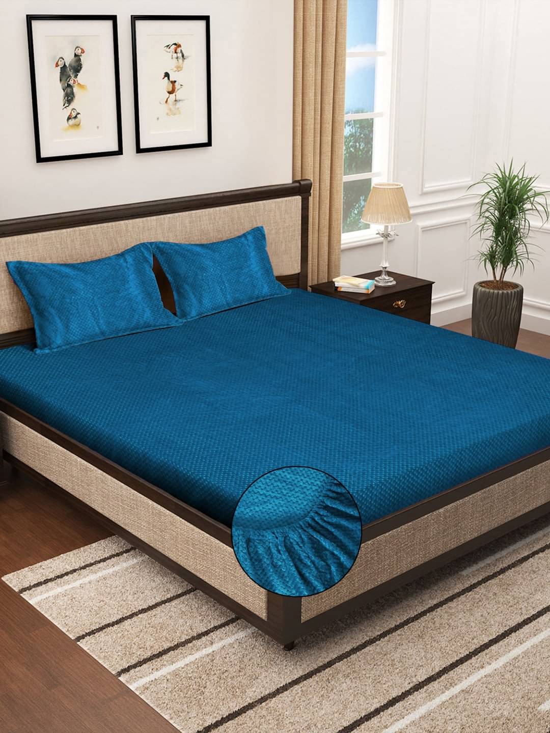 Klotthe Woollen Abstract Fitted 1 Bedsheet with 2 Pillow Covers ( Double Bed ) - Blue Klotthe Woollen Abstract Fitted 1 Bedsheet with 2 Pillow Covers ( Double Bed ) - Blue