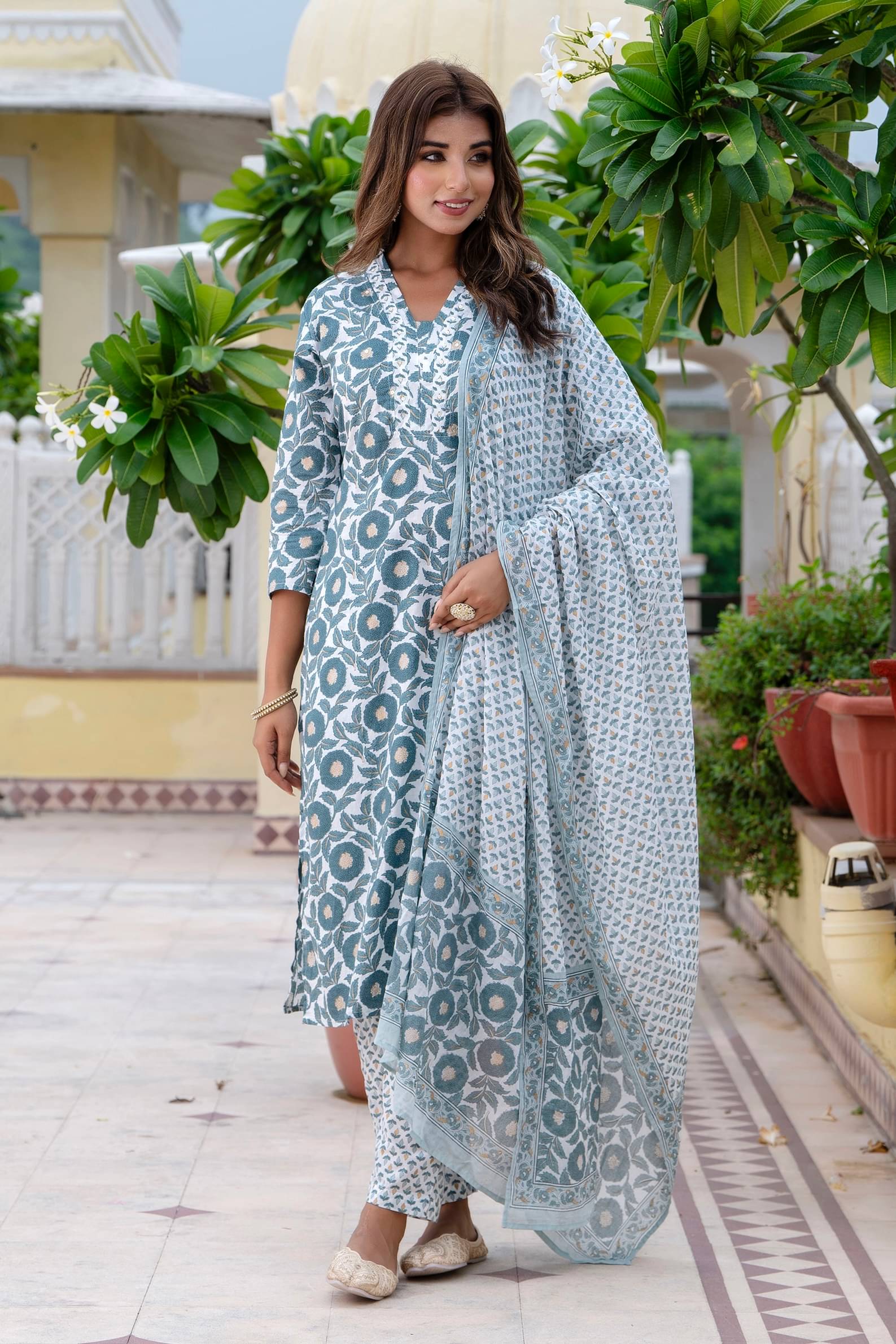 Kohsh Cotton Printed Kurti With Pants Women's Stitched Salwar Suit - Teal ( Pack of 1 ) Kohsh Cotton Printed Kurti With Pants Women's Stitched Salwar Suit - Teal ( Pack of 1 )
