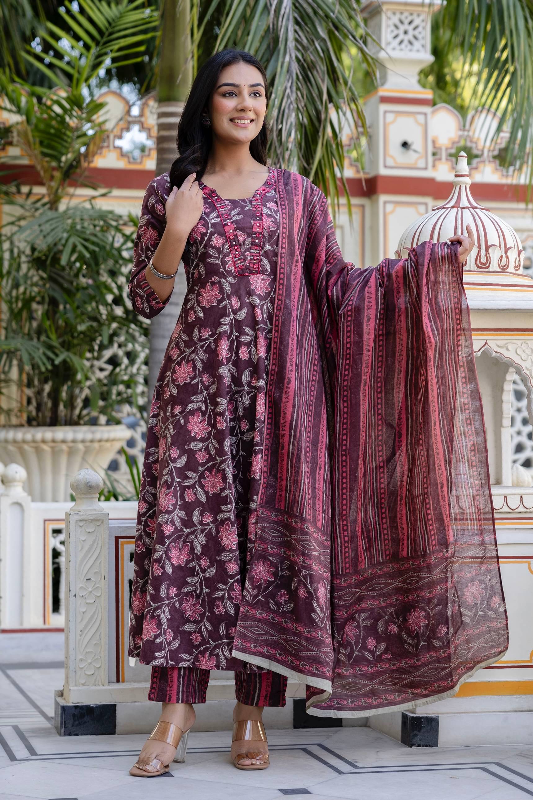     			Kohsh Cotton Printed Kurti With Pants Women's Stitched Salwar Suit - Maroon ( Pack of 1 )
