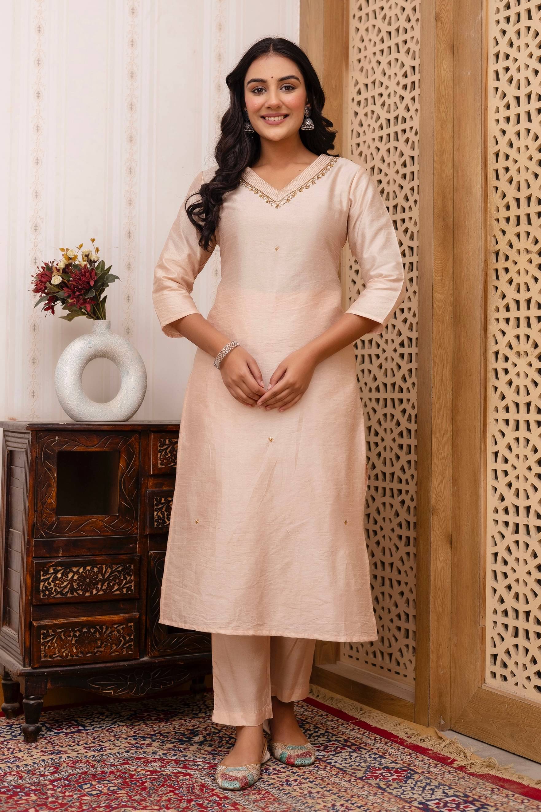 Kohsh Pack of 1 Silk Blend Solid Straight Women's Kurti - ( Beige ) Kohsh Pack of 1 Silk Blend Solid Straight Women's Kurti - ( Beige )