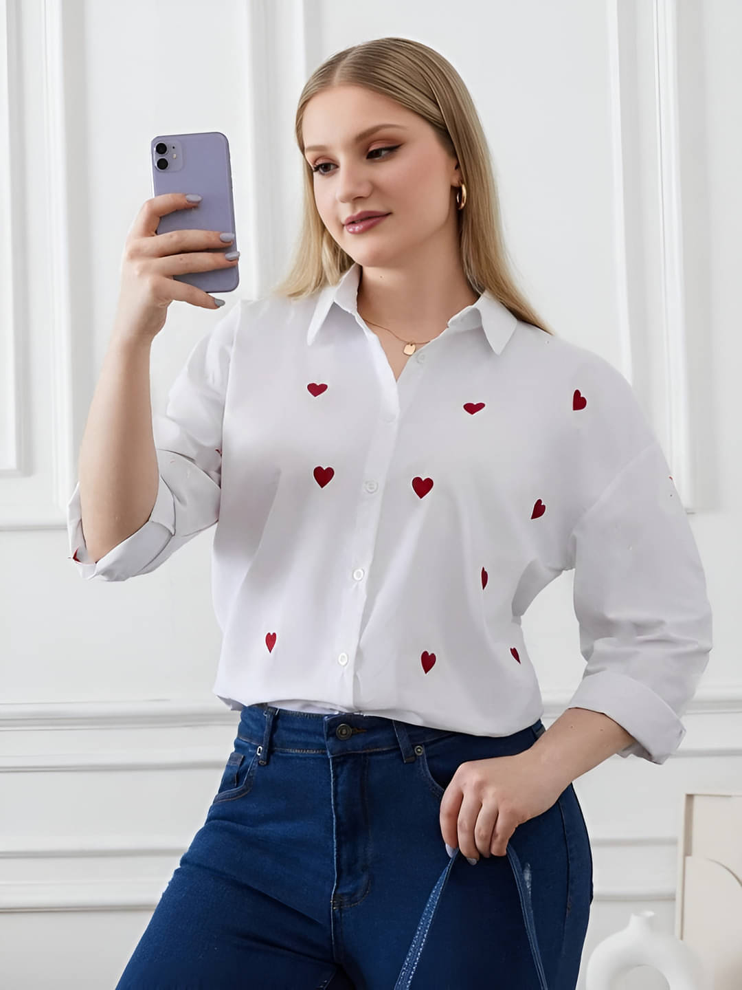     			MAYKR Women Printed Cotton Shirt ( White )