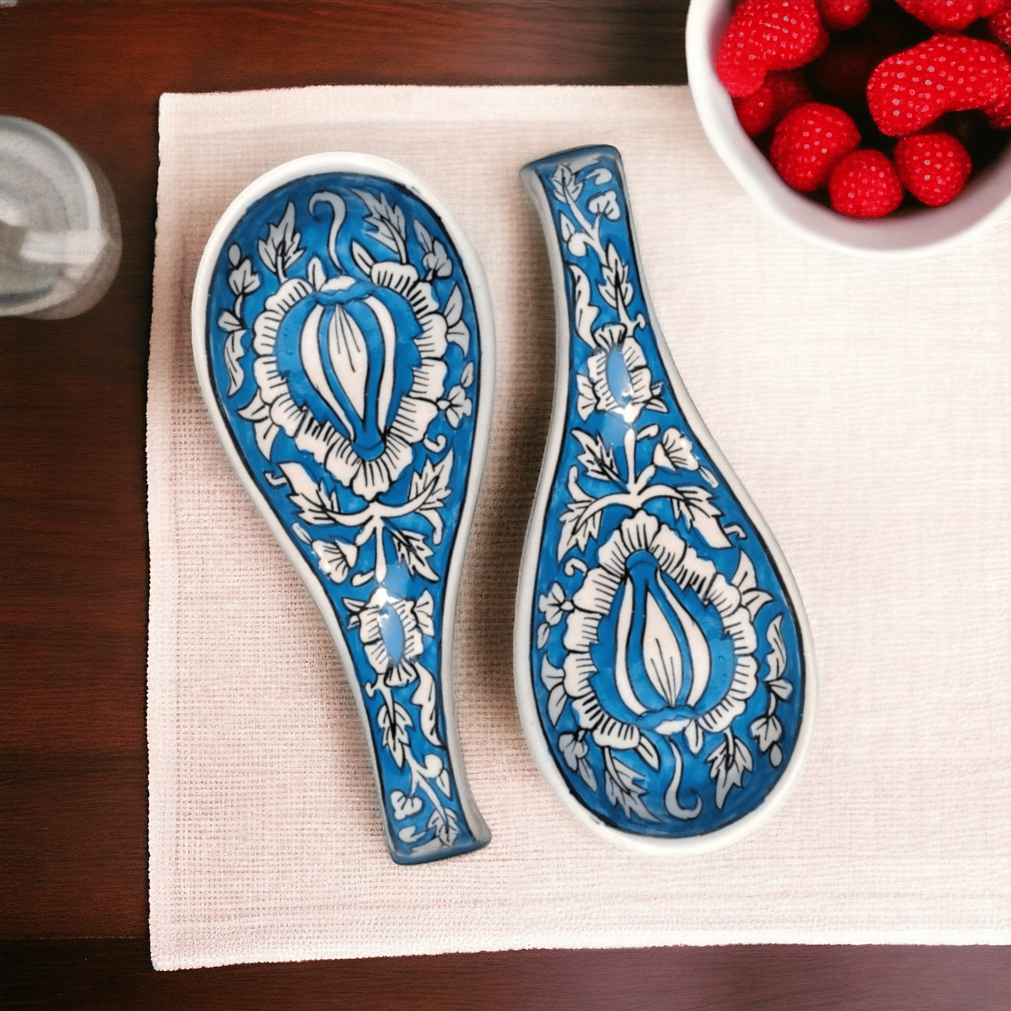     			Malaikah Sky Mughal Lng Spn Ceramic Printed Serving Spoon Light Blue ( Pack of 2 )