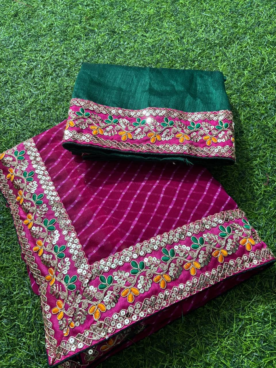 Nil Madhav Art Georgette Embellished Saree With Unstitched Blouse Piece ( Pink ) - Sarees | Buy online on ZillyBuy
