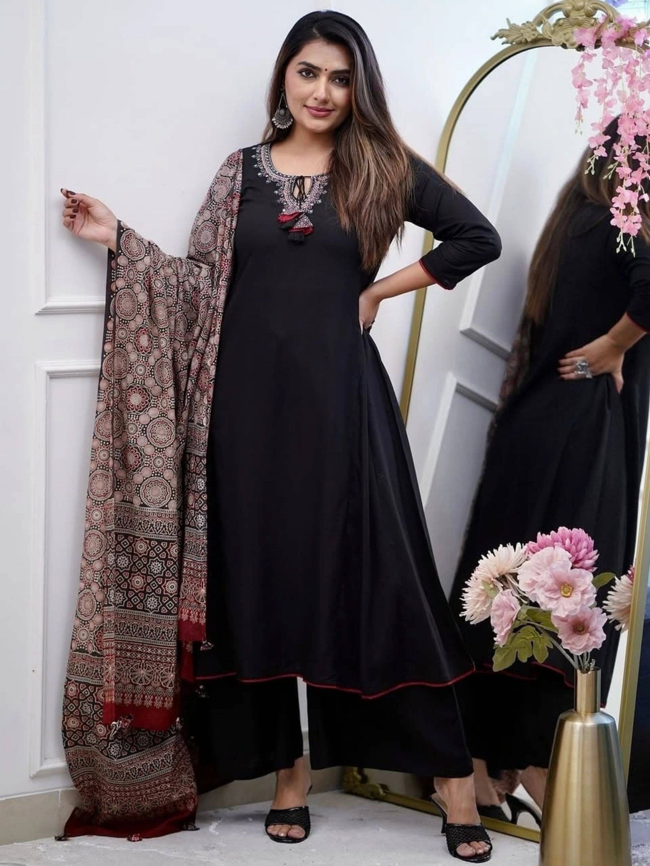 Niza Fashion Viscose Embroidered Kurti With Pants Women's Stitched Salwar Suit - Black ( Pack of 1 ) Niza Fashion Viscose Embroidered Kurti With Pants Women's Stitched Salwar Suit - Black ( Pack of 1 )