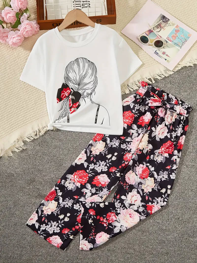     			PORPY Pack of 1 Girls Cotton Blend T-shirt & Pants ( White )