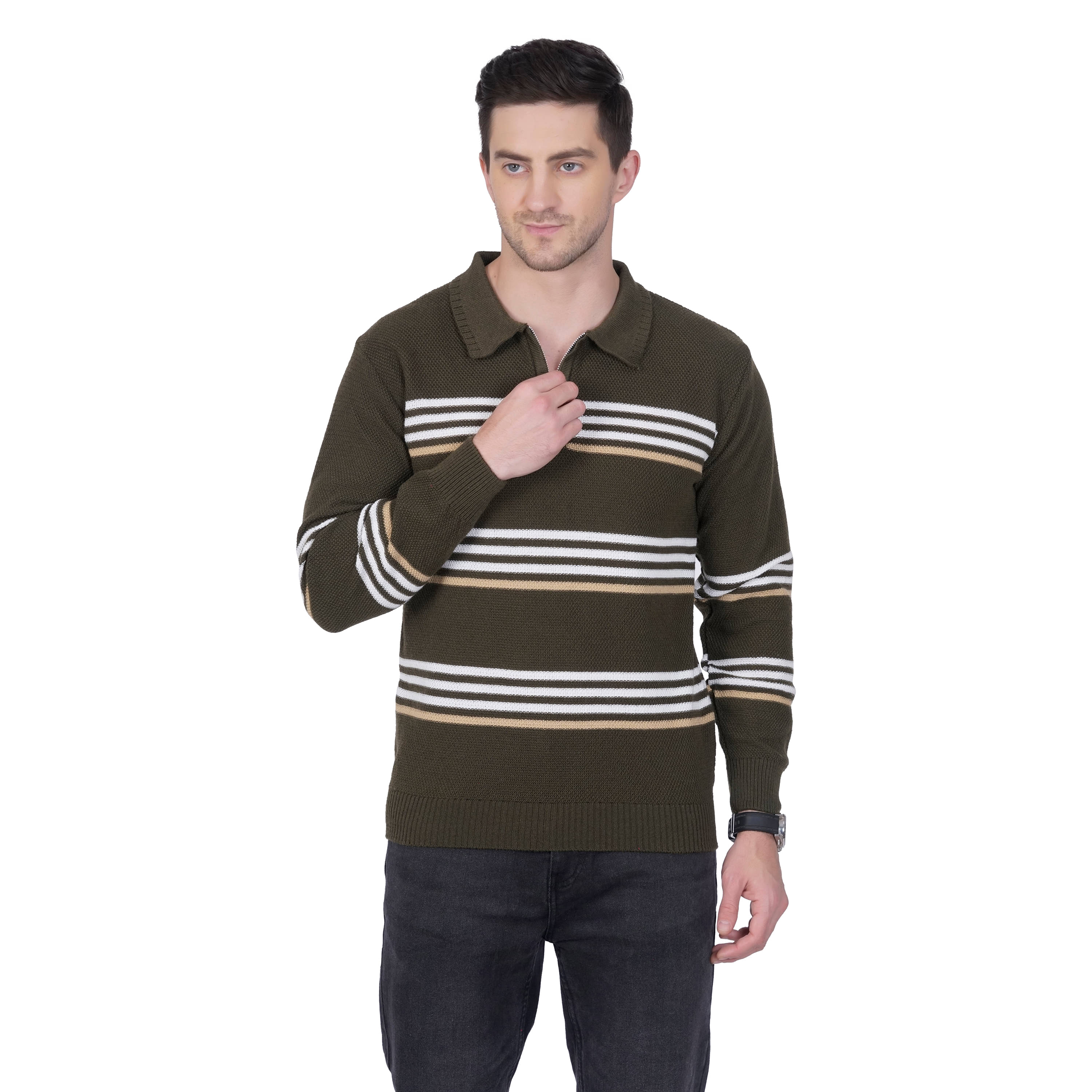     			RuarX Pack of 1 Polyester Regular Fit Colorblock Full Sleeves Men's Polo T Shirt ( Olive )