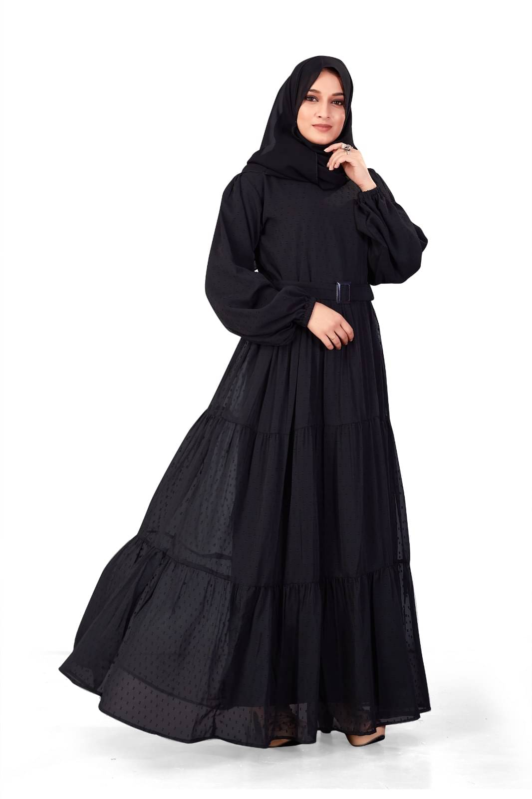     			SARINKU Georgette Burqa without Hijab Black ( Pack of 1 )