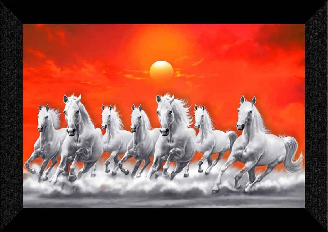 SNDArt Vastu 7 Lucky Running Horses Painting With Frame For Living Room Gift Items 11 x 14 inch SNDArt Vastu 7 Lucky Running Horses Painting With Frame For Living Room Gift Items 11 x 14 inch