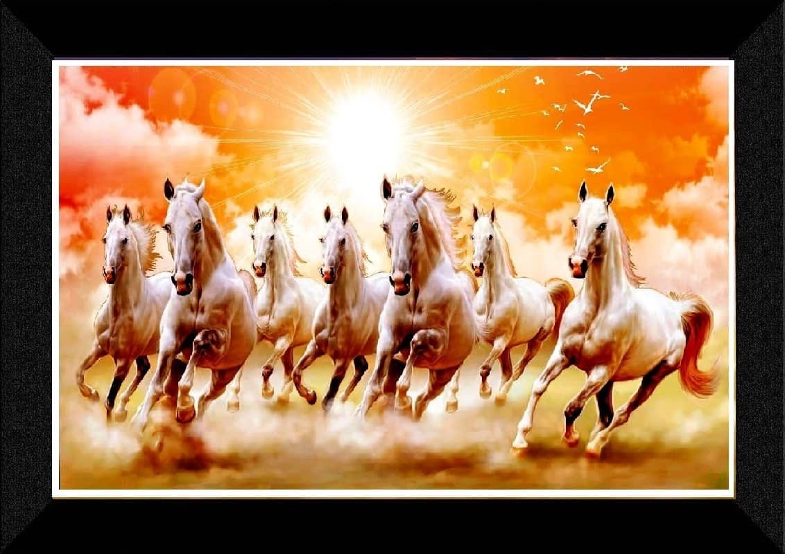 SNDArt 7 Running Horses Paintings With Frame For Home Decor Gift Items 11 x 14 inch