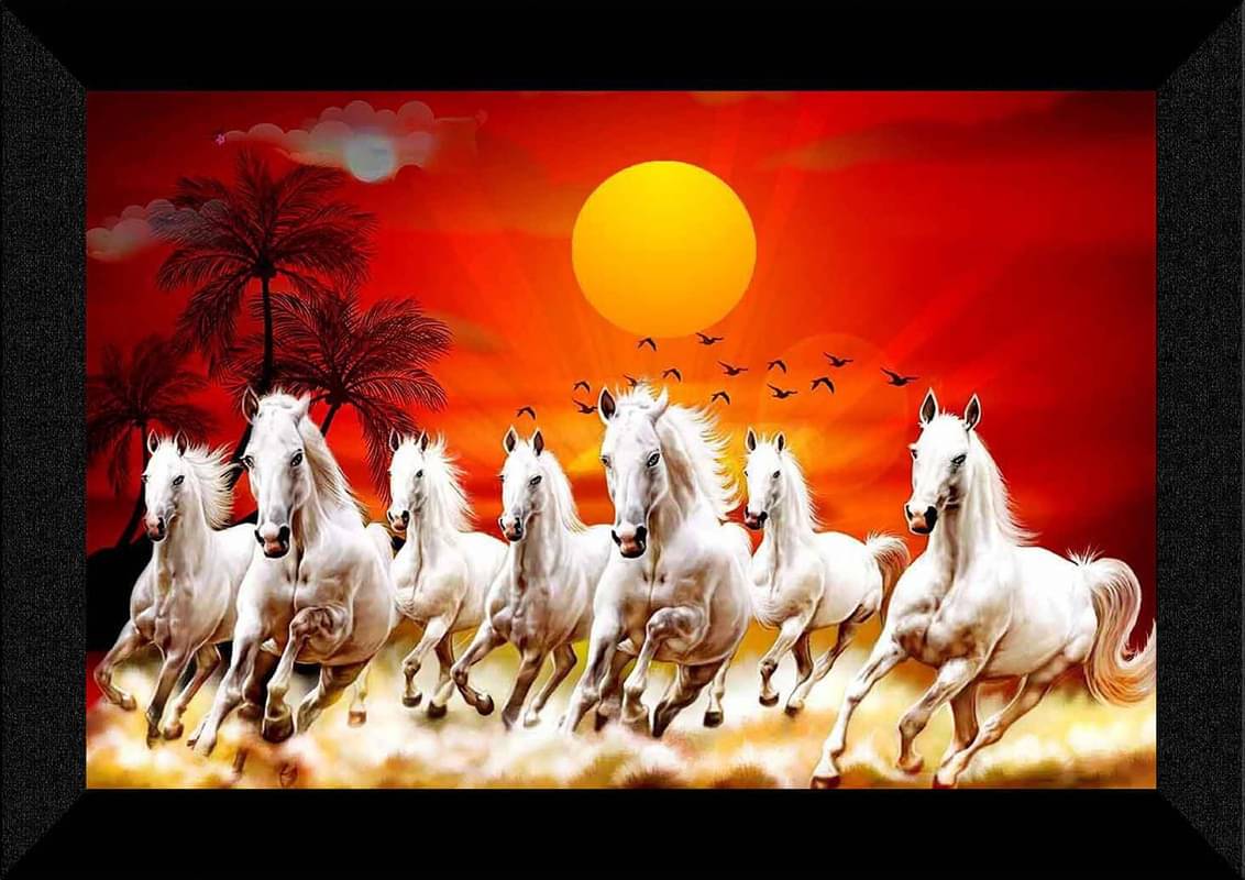 SNDArt Vastu 7 Lucky Running Horses At Sunrise Wall Paintings With Frame 11 x 14 inch SNDArt Vastu 7 Lucky Running Horses At Sunrise Wall Paintings With Frame 11 x 14 inch