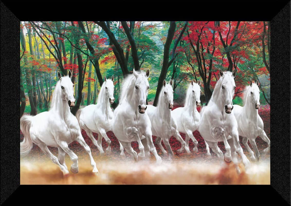 SNDArt Vastu seven running horse painting with Frame For Home Décor Gift Items 11 x 14 inch