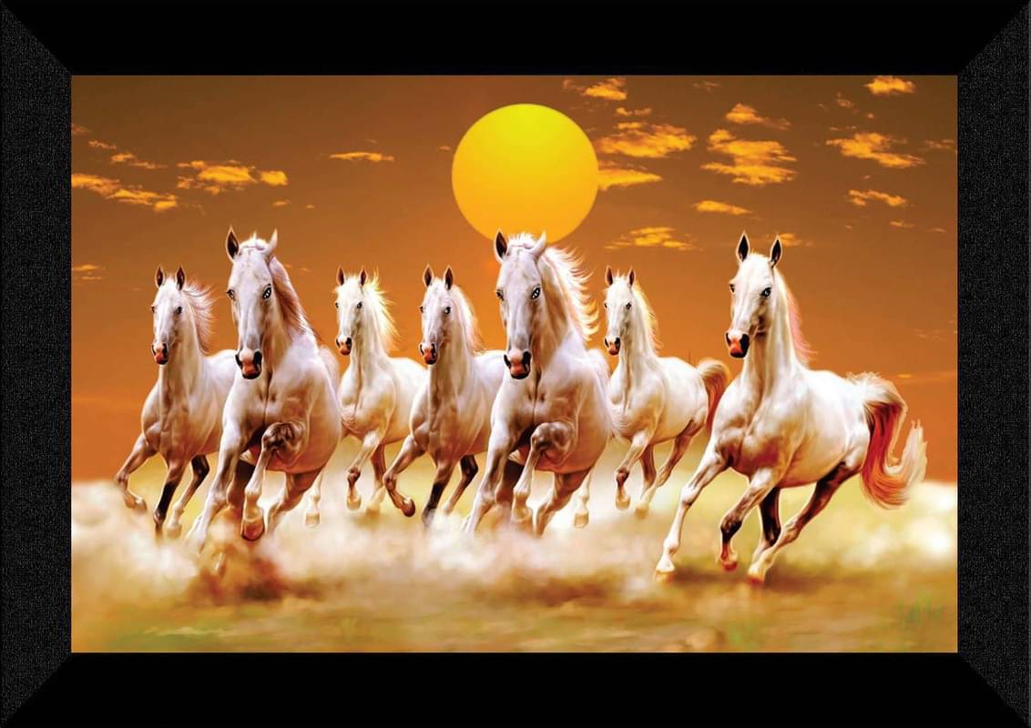    			SNDArt Vastu 7 Running Horses Wall Paintings For Living Room 11 x 14 inch