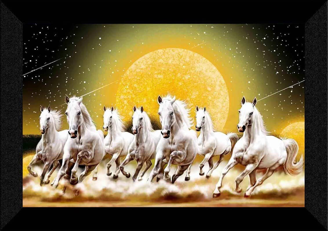 SNDArt Vastu 7 Lucky Running Horse Paintings With Frame For Home Decor 11 x14 inch