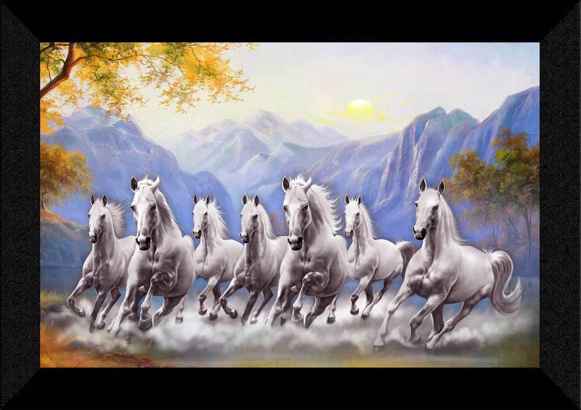 SNDArt Vastu seven running horse painting with Frame For Home Décor Gift Items 11 x 14 inch