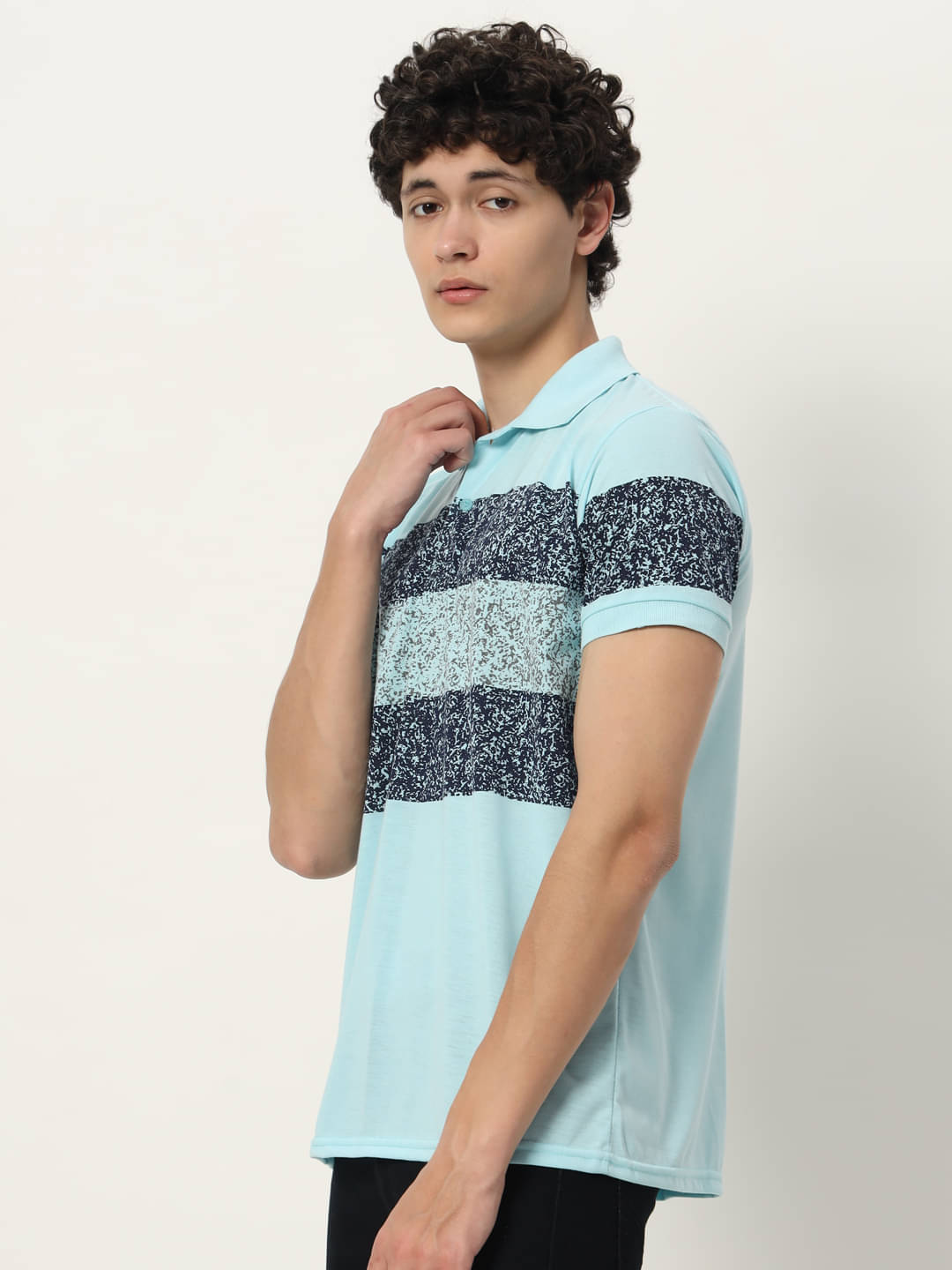 STYLE ACCORD Pack of 1 Cotton Blend Regular Fit Printed Half Sleeves Men's Polo T Shirt ( Aqua ) STYLE ACCORD Pack of 1 Cotton Blend Regular Fit Printed Half Sleeves Men's Polo T Shirt ( Aqua )