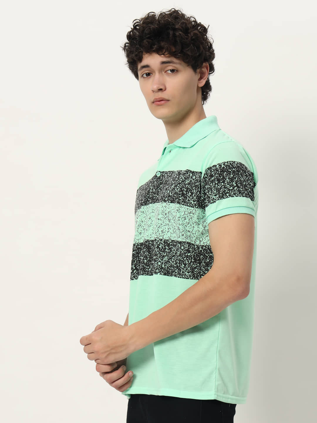 STYLE ACCORD Pack of 1 Cotton Blend Regular Fit Printed Half Sleeves Men's Polo T Shirt ( Green )