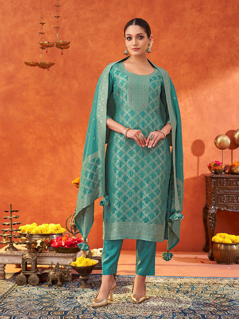 Shaily Silk Embellished Kurti With Pants Women's Stitched Salwar Suit - Blue ( Pack of 1 ) Shaily Silk Embellished Kurti With Pants Women's Stitched Salwar Suit - Blue ( Pack of 1 )