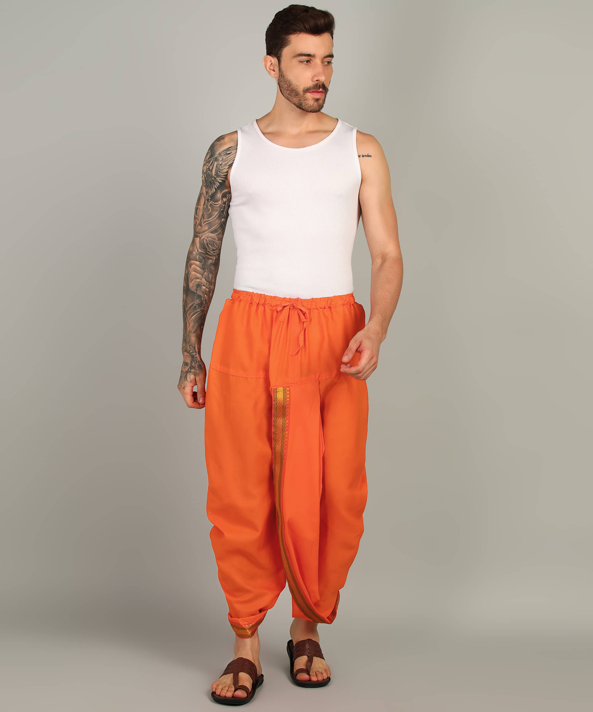 Shyam Handloom Silk Men's Dhoti Orange ( Pack of 1 )
