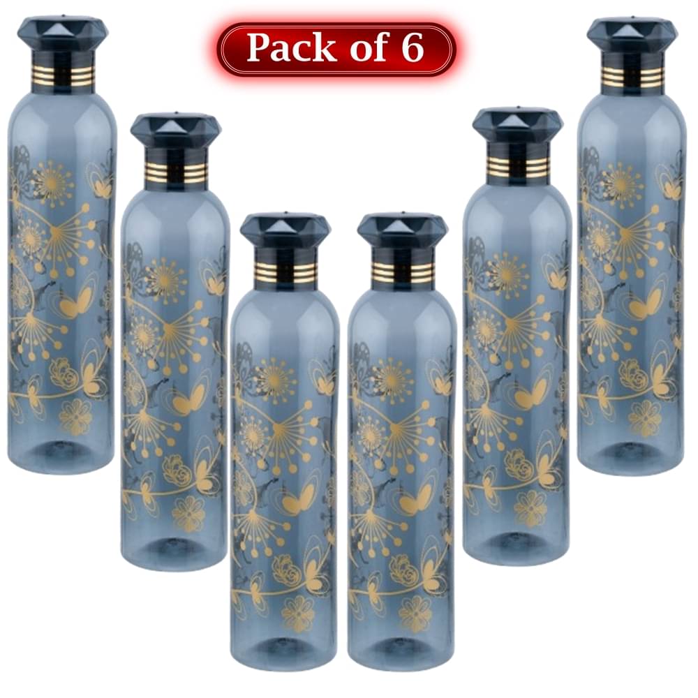     			Stysol Water Bottels Black Plastic School Water Bottle 1000 mL ( Set of 6 )