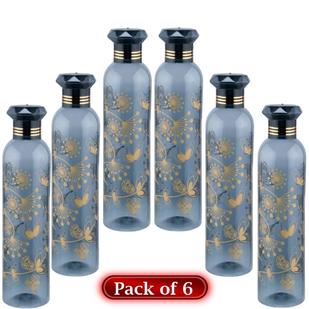     			Stysol Water Bottels Black Plastic Fridge Water Bottle 1000 mL ( Set of 6 )