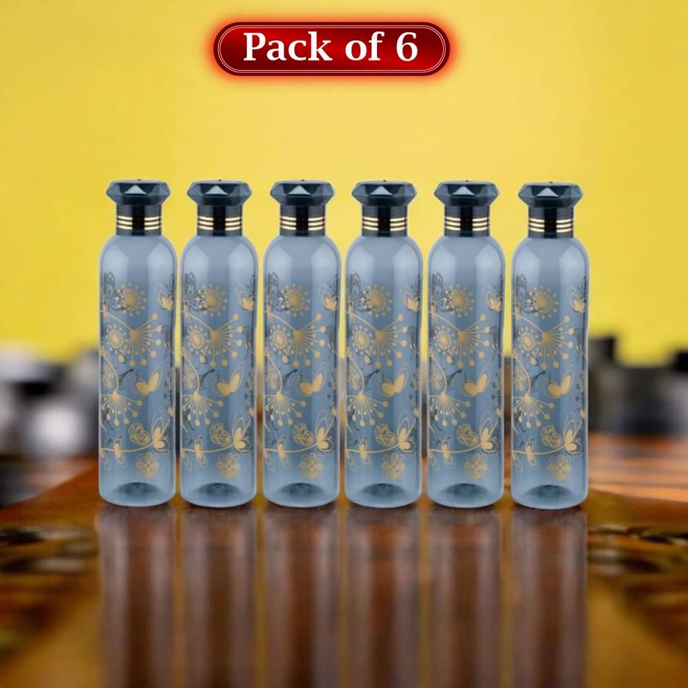     			Stysol Water Bottels Black Plastic Fridge Water Bottle 1000 mL ( Set of 6 )