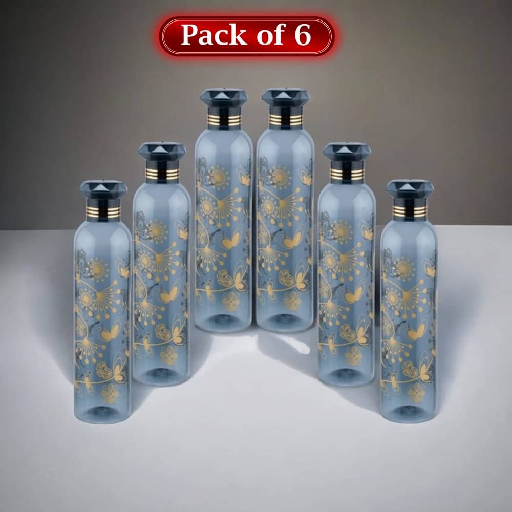     			Stysol Water Bottels Black Plastic School Water Bottle 1000 mL ( Set of 6 )