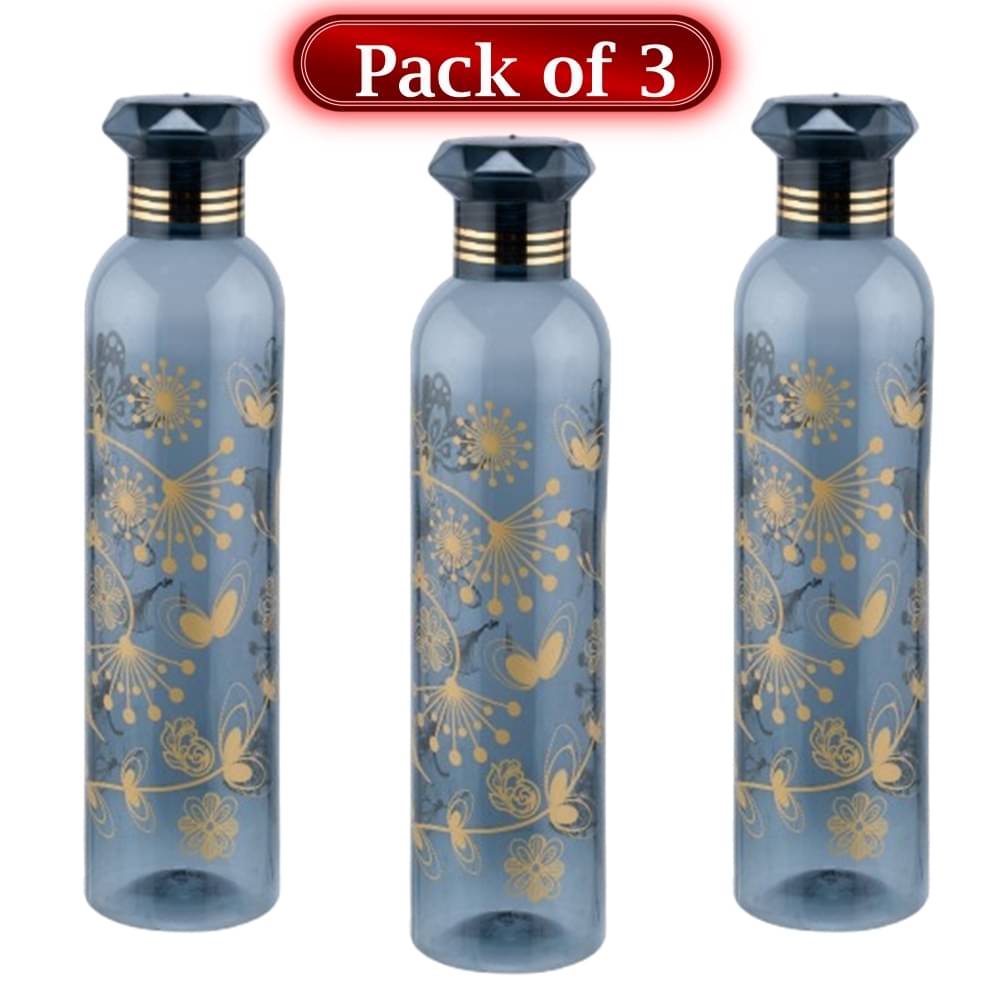     			Stysol Water Bottels Black Plastic Fridge Water Bottle 1000 mL ( Set of 3 )