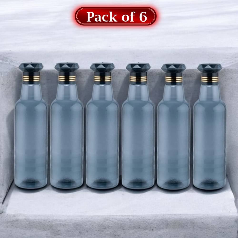     			Stysol Water Bottels Black Plastic School Water Bottle 1000 mL ( Set of 6 )