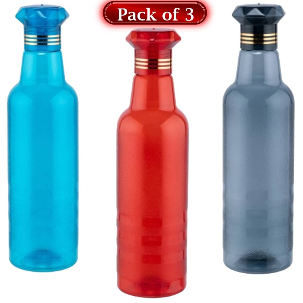     			Stysol Water Bottels Multicolour Plastic Fridge Water Bottle 1000 mL ( Set of 3 )