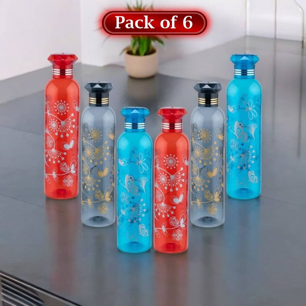     			Stysol Water Bottels Multicolour Plastic School Water Bottle 1000 mL ( Set of 6 )