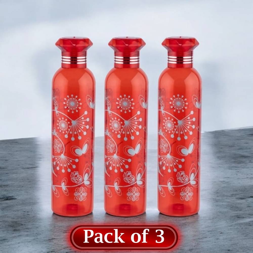    			Stysol Water Bottels Red Plastic Fridge Water Bottle 1000 mL ( Set of 3 )