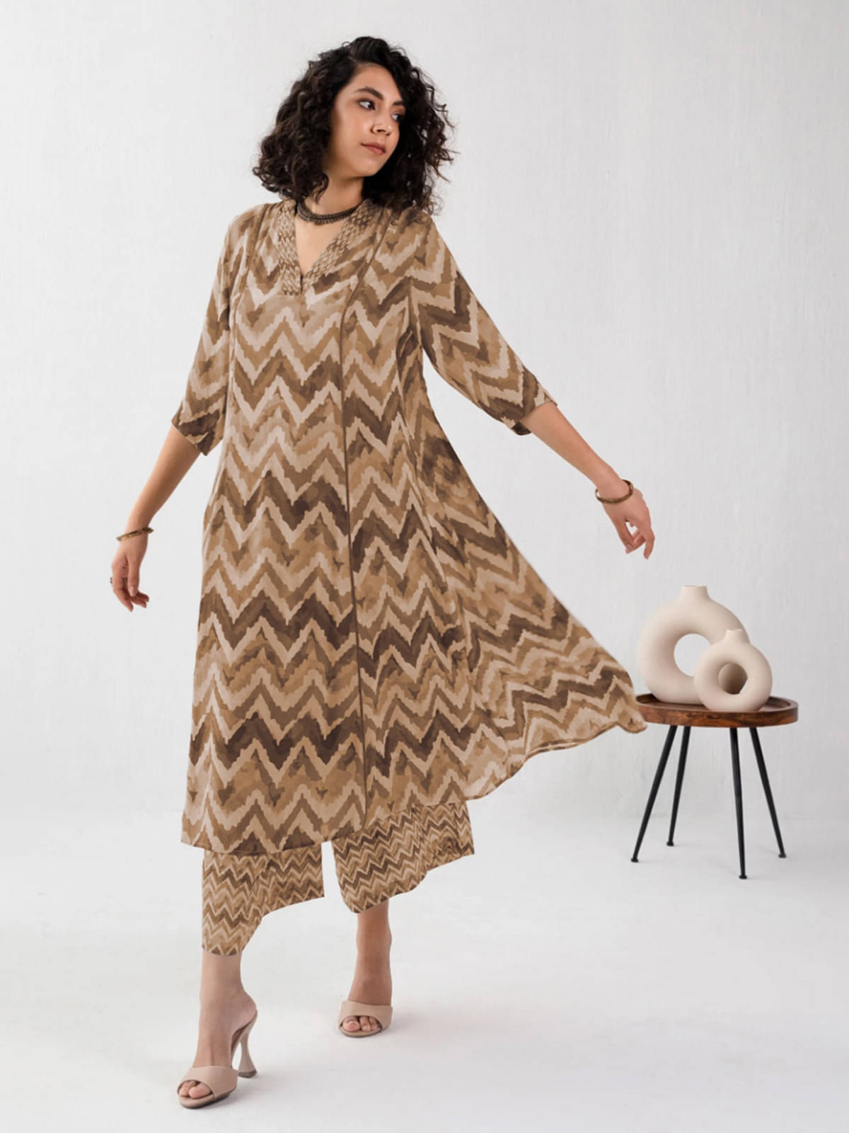 TOOCHKI Rayon Printed Kurti With Palazzo Women's Stitched Salwar Suit - Beige ( Pack of 1 ) TOOCHKI Rayon Printed Kurti With Palazzo Women's Stitched Salwar Suit - Beige ( Pack of 1 )