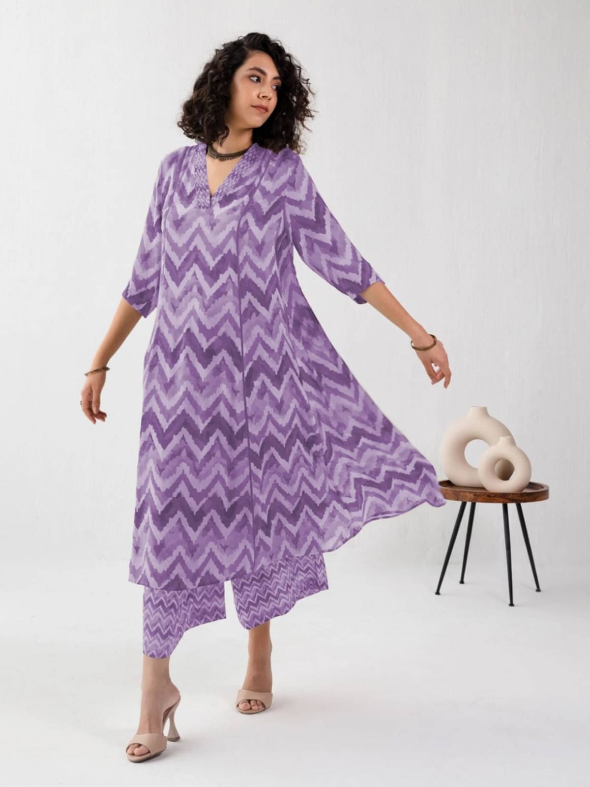 TOOCHKI Rayon Printed Kurti With Palazzo Women's Stitched Salwar Suit - Purple ( Pack of 1 )     			TOOCHKI Rayon Printed Kurti With Palazzo Women's Stitched Salwar Suit - Purple ( Pack of 1 )