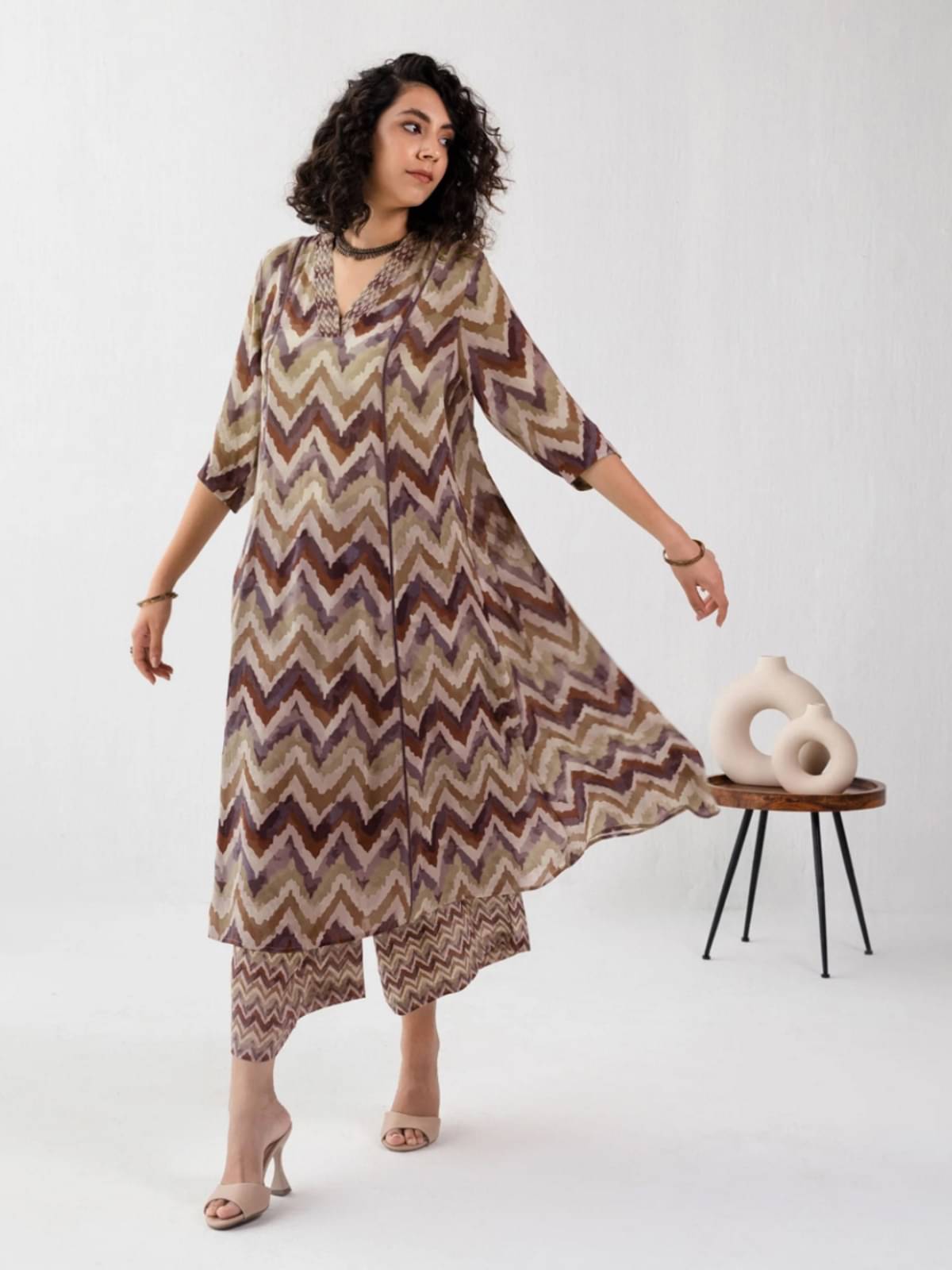     			TOOCHKI Rayon Printed Kurti With Palazzo Women's Stitched Salwar Suit - Brown ( Pack of 1 )