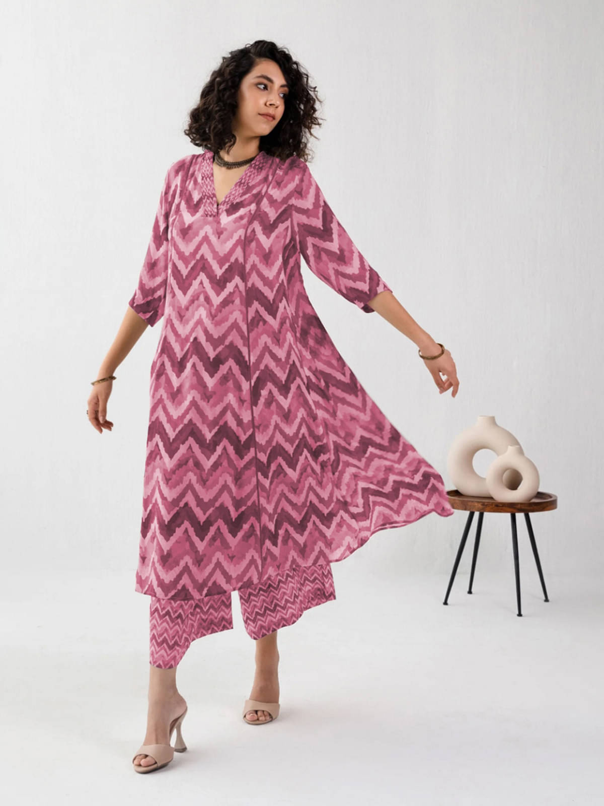     			TOOCHKI Rayon Printed Kurti With Palazzo Women's Stitched Salwar Suit - Pink ( Pack of 1 )