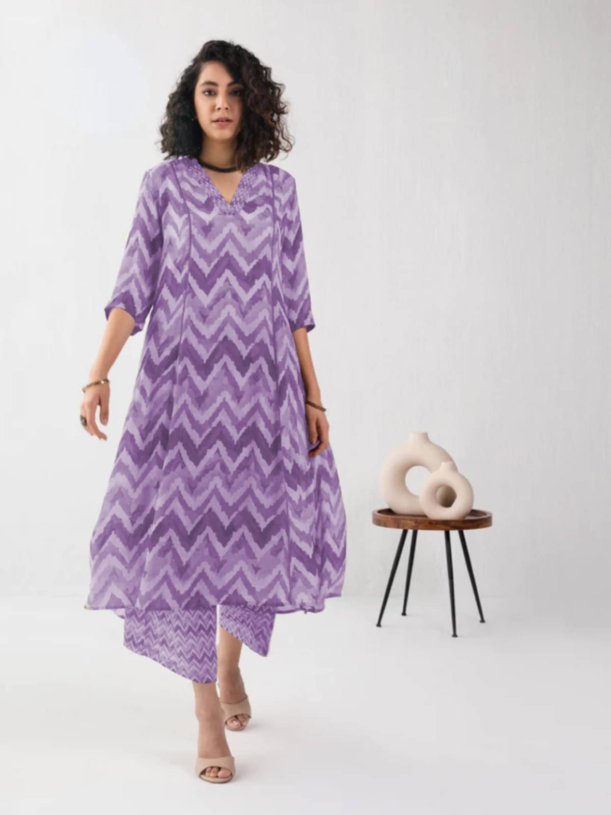     			TOOCHKI Rayon Printed Kurti With Palazzo Women's Stitched Salwar Suit - Purple ( Pack of 1 )