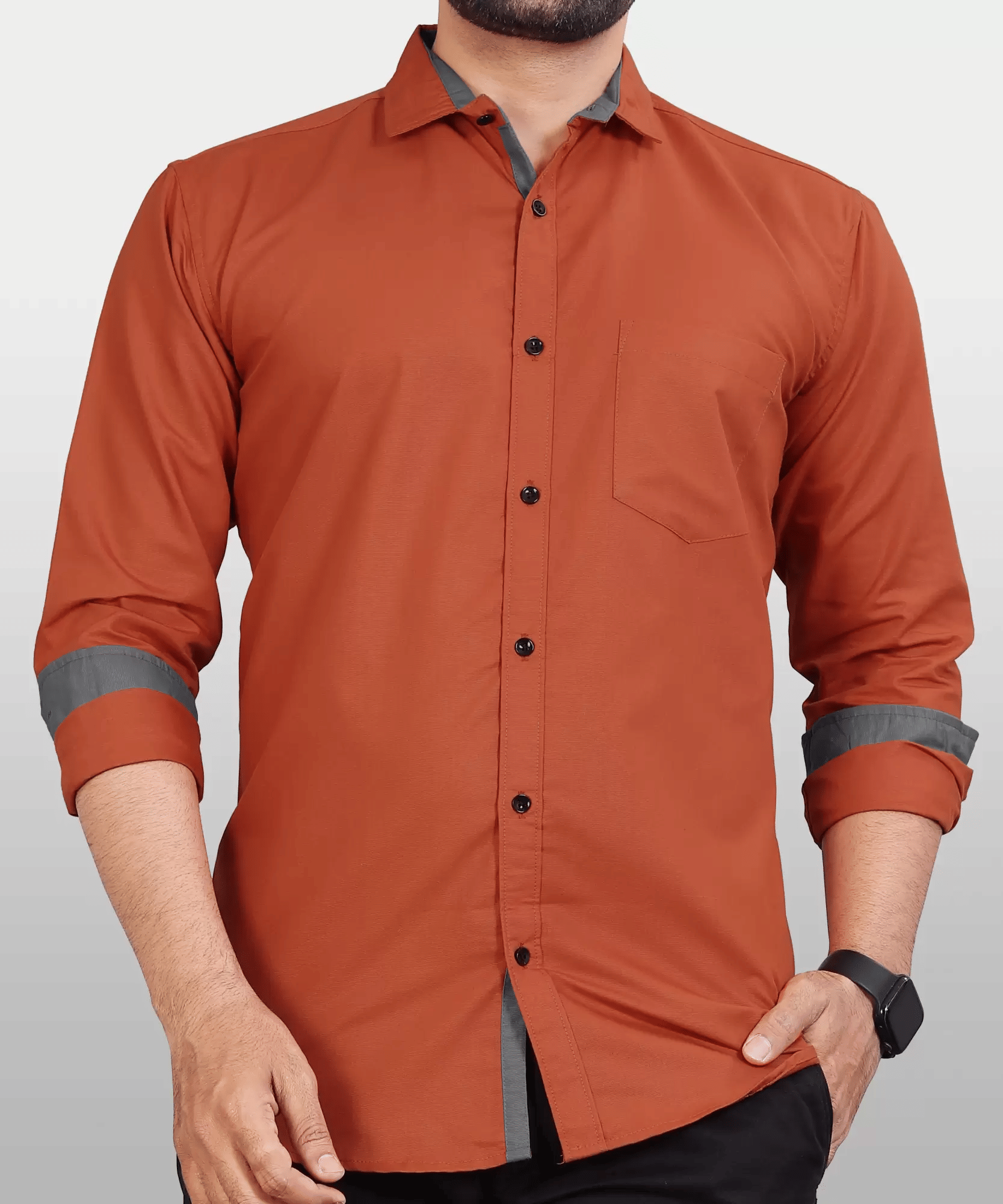 VERTUSY Cotton Blend Regular Fit Solids Full Sleeves Men's Casual Shirt - Orange ( Pack of 1 )     			VERTUSY Cotton Blend Regular Fit Solids Full Sleeves Men's Casual Shirt - Orange ( Pack of 1 )