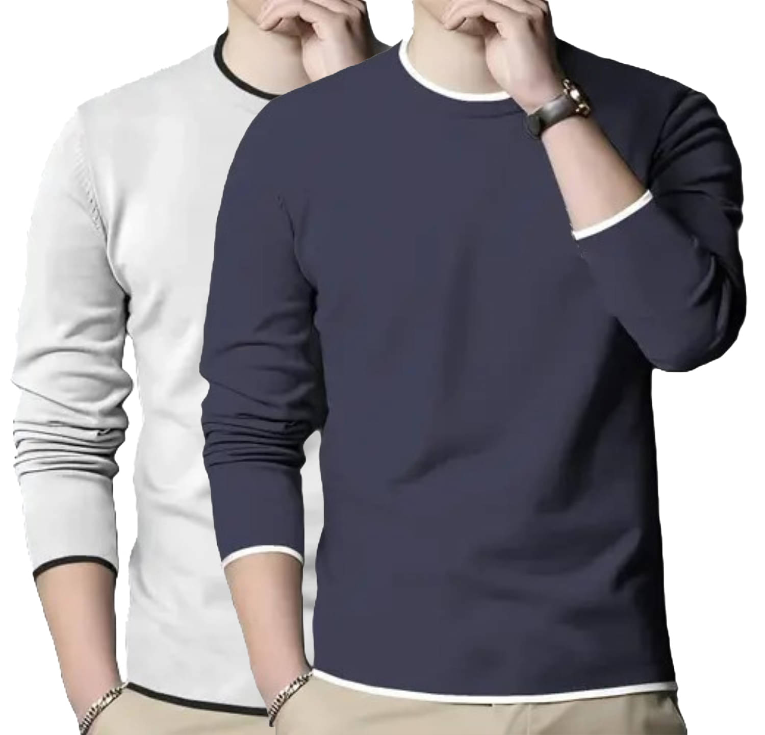 Volex Cotton Blend Regular Fit Solid Full Sleeves Men's Round T-Shirt - Multicolor ( Pack of 2 )     			Volex Cotton Blend Regular Fit Solid Full Sleeves Men's Round T-Shirt - Multicolor ( Pack of 2 )