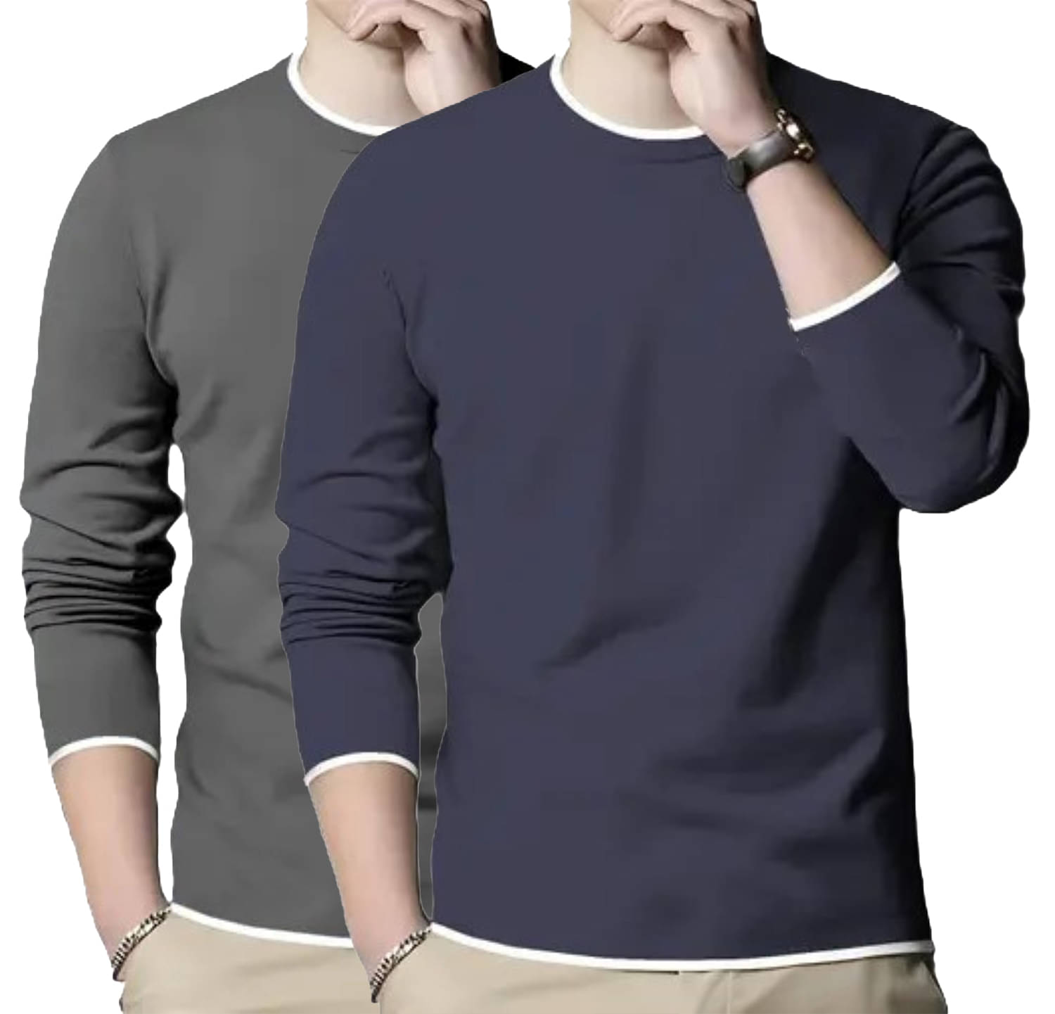 Volex Cotton Blend Regular Fit Solid Full Sleeves Men's Round T-Shirt - Multicolor ( Pack of 2 ) Volex Cotton Blend Regular Fit Solid Full Sleeves Men's Round T-Shirt - Multicolor ( Pack of 2 )