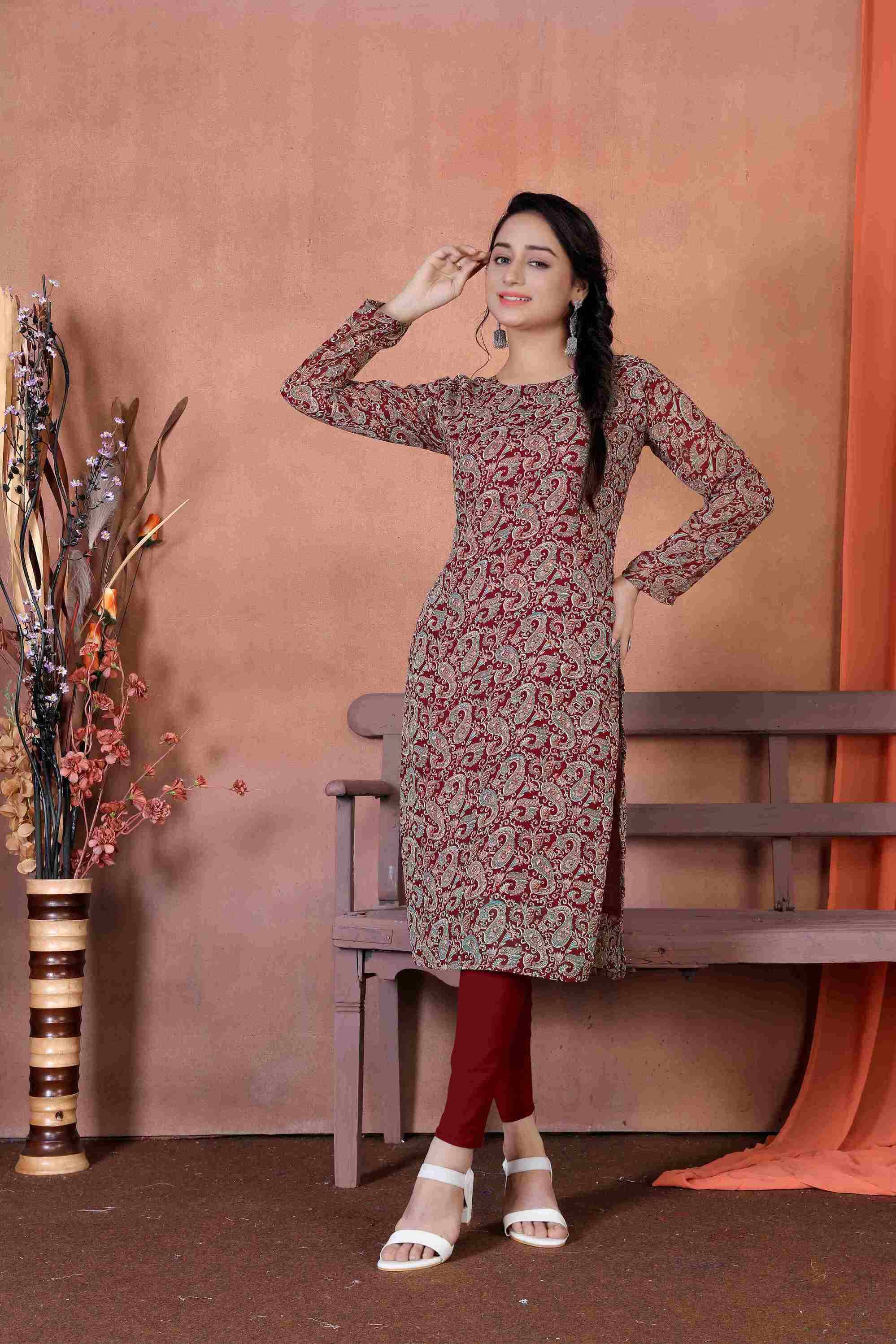     			YAGNIK FASHION Pack of 1 Cotton Printed Straight Women's Kurti - ( Maroon )