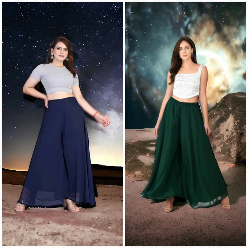     			YASHASVI ENTERPRISE - Green Georgette Women's Palazzo ( Pack of 2 )